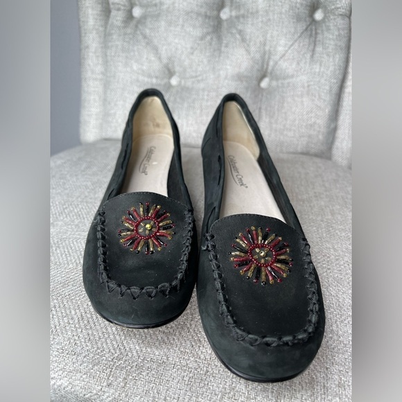 Womens Black Beaded Dress Moccisins by Coldwater Creek Size 9.5M Leather Wedge - Picture 4 of 4